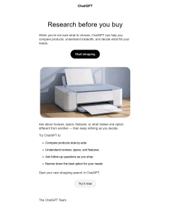 Picture of an email showing a printer from ChatGPT